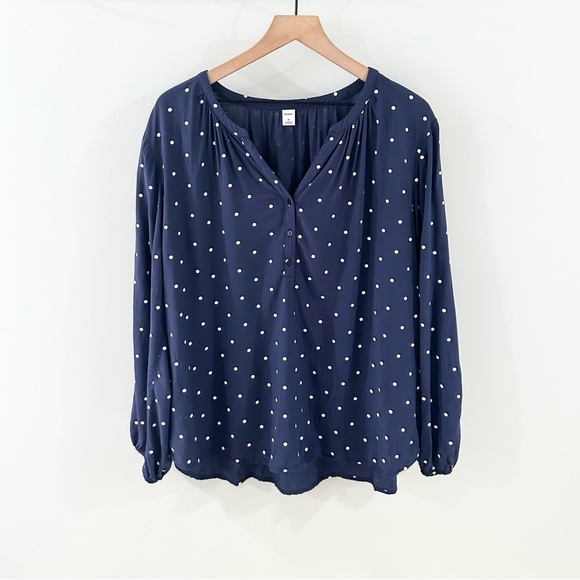 Old Navy Printed Split Neck Blouse Blue Polka Dot Size XL - Picture 2 of 6